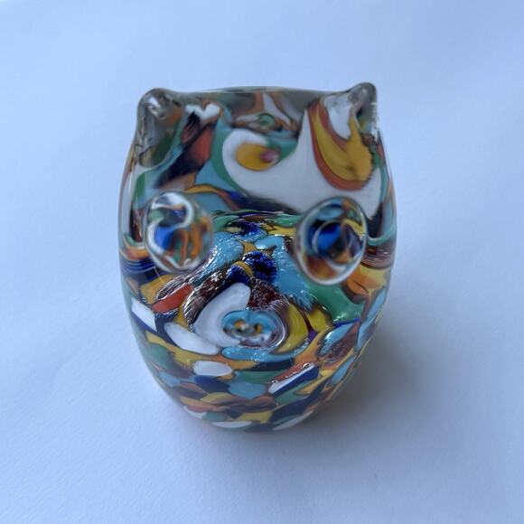 Czech Multicolor in Clear Art Glass Cat Kitten Paperweight Figurine 3" - Picture 7 of 9